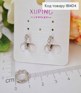 Серьги родованные кольца, с тремя сердечками и камешками, 1см, Xuping 18K 181404 фото