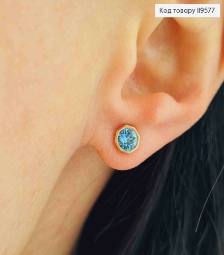 Серьги гвозди с Голубым камнем Сваровски в оправе, 0,6см, Xuping 18К 119577 фото 1
