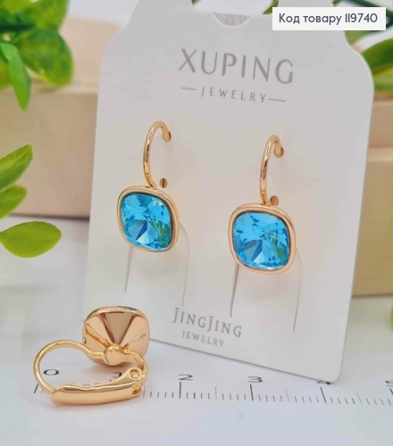 Серьги с квадратным Голубой камнем Сваровски, дл. 1,5см, застежка левербек, Xuping 18К 119740 фото 1