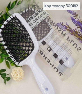 Щетка для волос прямоугольная Белая с Черным, "HollowComb" Superbrush Plus, 20,5*8см 300182 фото