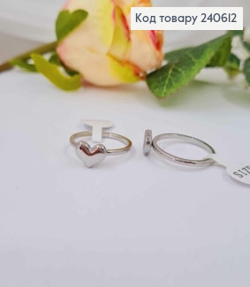Перстень срібного кольору, З об'ємним сердечком, сталь Stainless Steel 240612 фото