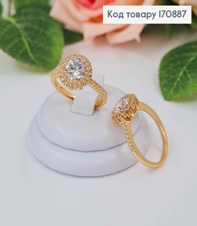 Перстень, З великим круглим камінцем в оправі з камінців, Xuping 18К 170887 фото