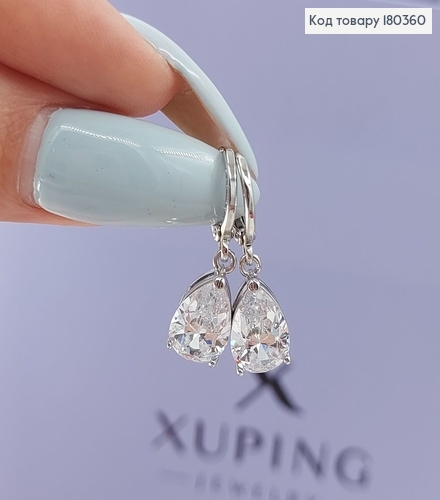 Сережки кільця з великим камнем капелькою родоване   Xuping 180360 фото 2