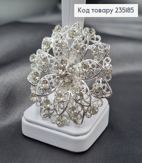 Брошка метал Квітка срібло з камінцями 5х5см 235185 фото
