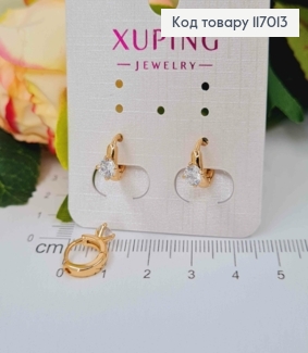 Серьги кольца 1см, с объемным камешком, Xuping 18K 117013 фото