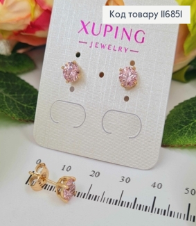 Сережки гвоздики, з Рожевим камінцем, 6мм, Xuping 18K 116851 фото