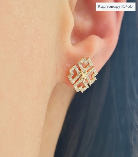 Серьги гвоздики, четырехлистники в камнях 1см. Xuping 18K 115450 фото 2