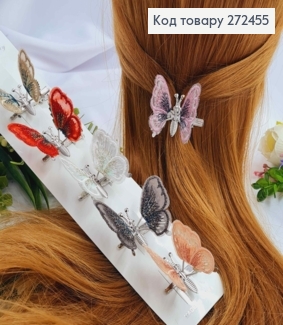 Набор заколок стрел (6шт/уп) Бабочка с разноцветными из ткани крылышками на пружинах, 7*4см 272455 фото