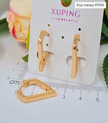 Сережки Ромбики, витягнуті до низу, з косичкою на гранях, 2см, Xuping 18K 117054 фото 1