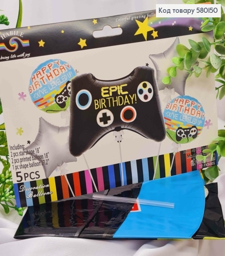 Набір фольгованих куль, "EPIC Birthday", Зірки (2шт/18"), Джостик (1шт/27.2''), Круглі (2шт/18") 580150 фото 1