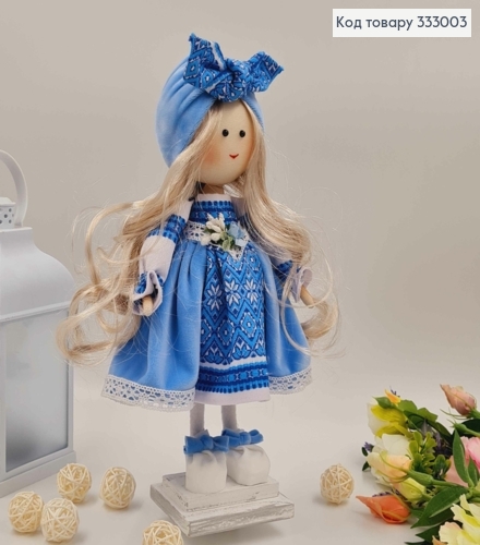 Кукла ДЕВОЧКА, "Солоха блондинка" в голубом платье, высота 32см, ручная работа, Украина 333003 фото 2