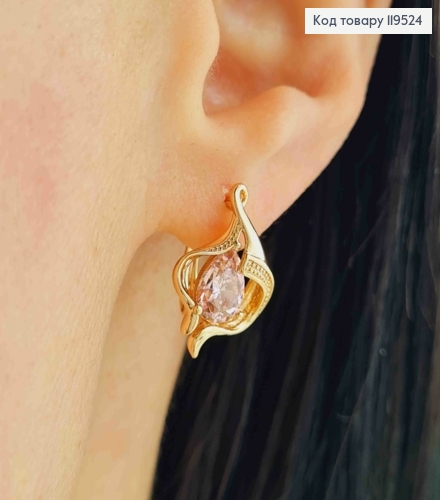 Серьги "Космическая Каплинка" с Розовым камнем, 1,8см, английская застежка, Xuping 18K 119524 фото 2