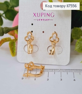 Сережки "Золотий Ключик", з яскравим камінцем,1,6см, англ. заст, XUPING 18K 117556 фото