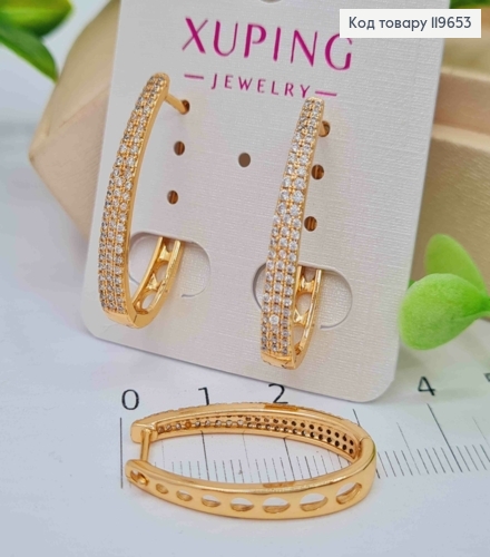 Серьги Овальные украшены Блестящими камешками, длина 2,9см, английская застежка, Xuping 18К 119653 фото 2
