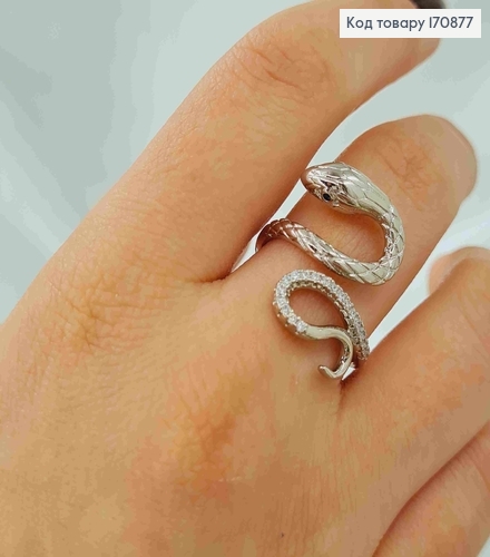 Кольцо родованное, объемная змейка с камнями, Xuping 170877 фото 2