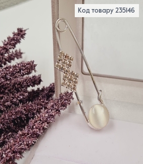 Брошка Шпилька "Мерцание" с камушками 6.5*2 см, серебряный цвет. 235146 фото
