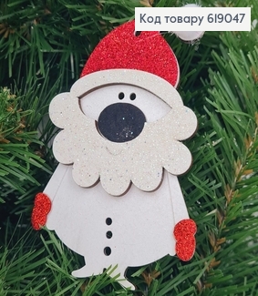 Іграшка на ялинку  дерев'яна Дід Мороз з червоним капелюхом 11*8 см 619047 фото