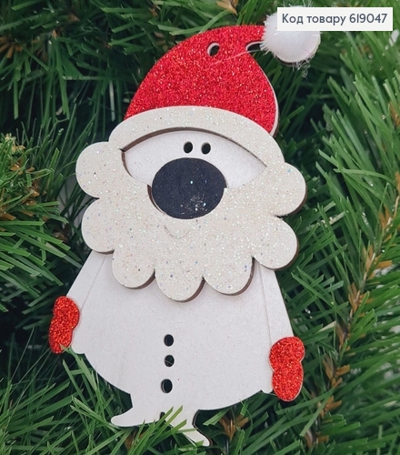 Игрушка на елку деревянная Дед Мороз с красной шляпой 11*8 см 619047 фото 1