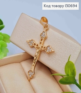 Хрестик  з розп"яттям та в камінцях, розмір 4*2,4см  Xuping 18K 130694 фото