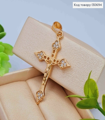 Хрестик  з розп"яттям та в камінцях, розмір 4*2,4см  Xuping 18K 130694 фото 1