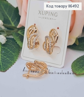 Сережки з хаотичними листочкам в камінцях, 1,7см, англ. заст. Xuping 18K 116492 фото