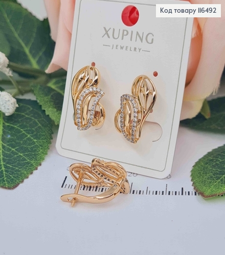 Серьги с хаотическими листочками в камнях, 1,7см, англ. зам. Xuping 18K 116492 фото 1