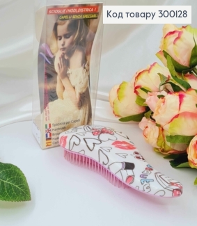 Щітка для волосся, Spazzola  (тангл тізер), Рожева з сердечками, маленька(15*6), якісний Китай 300128 фото