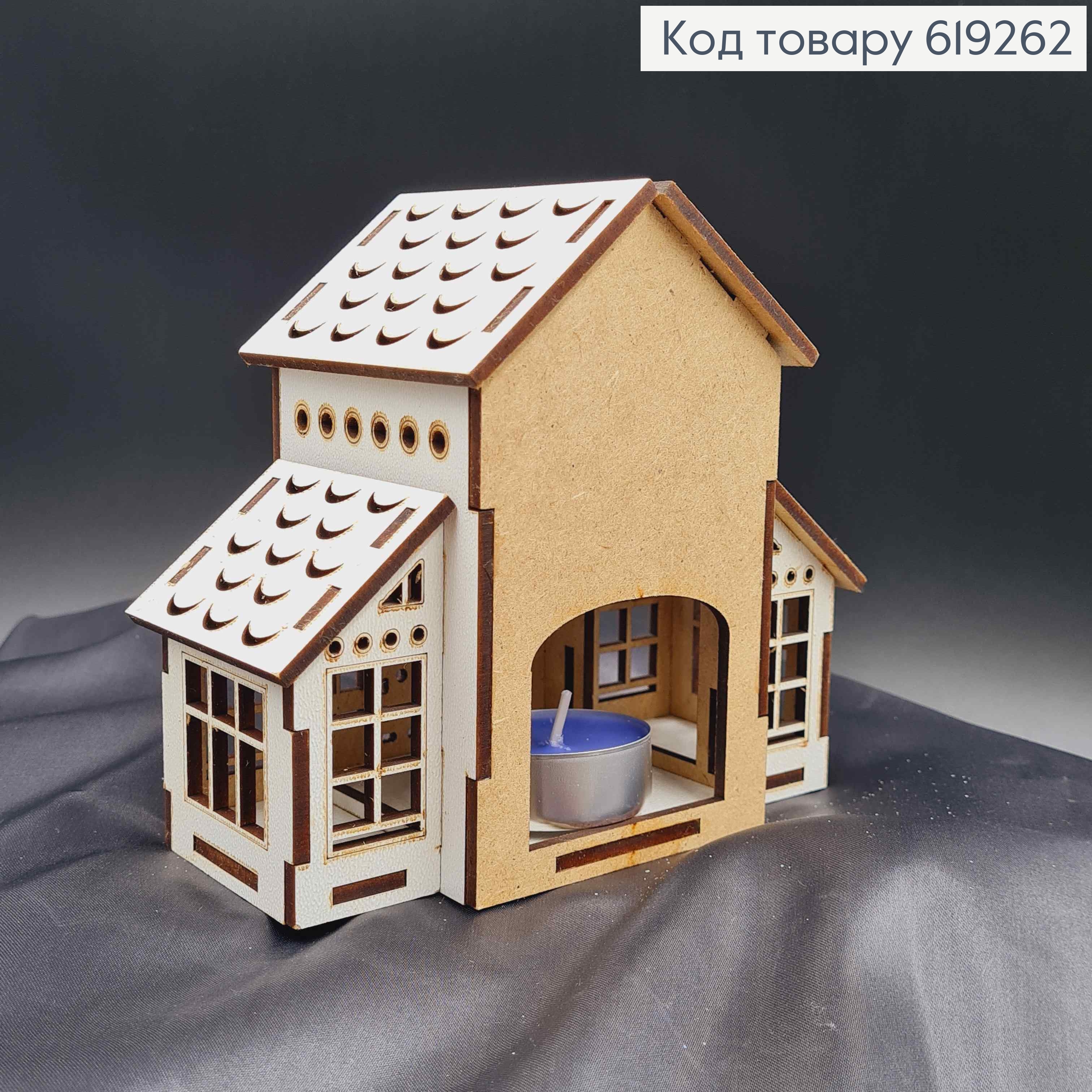 Подсвечник, деревянный белый домик со звездочками, 13*14,5*8см, Украина. 619262 фото 2