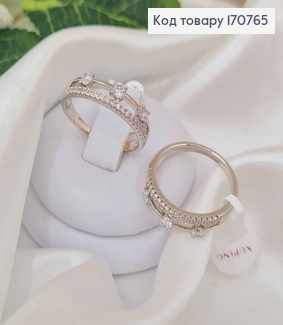 Перстень родований, подвійний "Три камінці", Xuping 18K 170765 фото