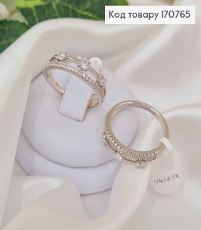 Кольцо родованное, двойной "Три камушка", Xuping 18K 170765 фото