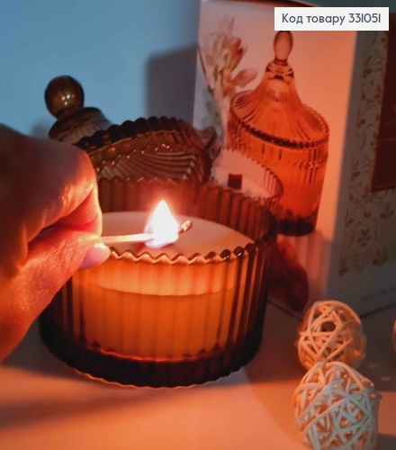 Парфюмерная СОЕВАЯ свеча в стекле (10*5см) с крышкой (7см), древесный фитиль, AMBER & TUBEROSE, 150г/25ч 331051 фото 3