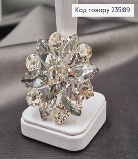 Брошка метал Квітка срібло з камінцями 4,5х4,5см 235189 фото
