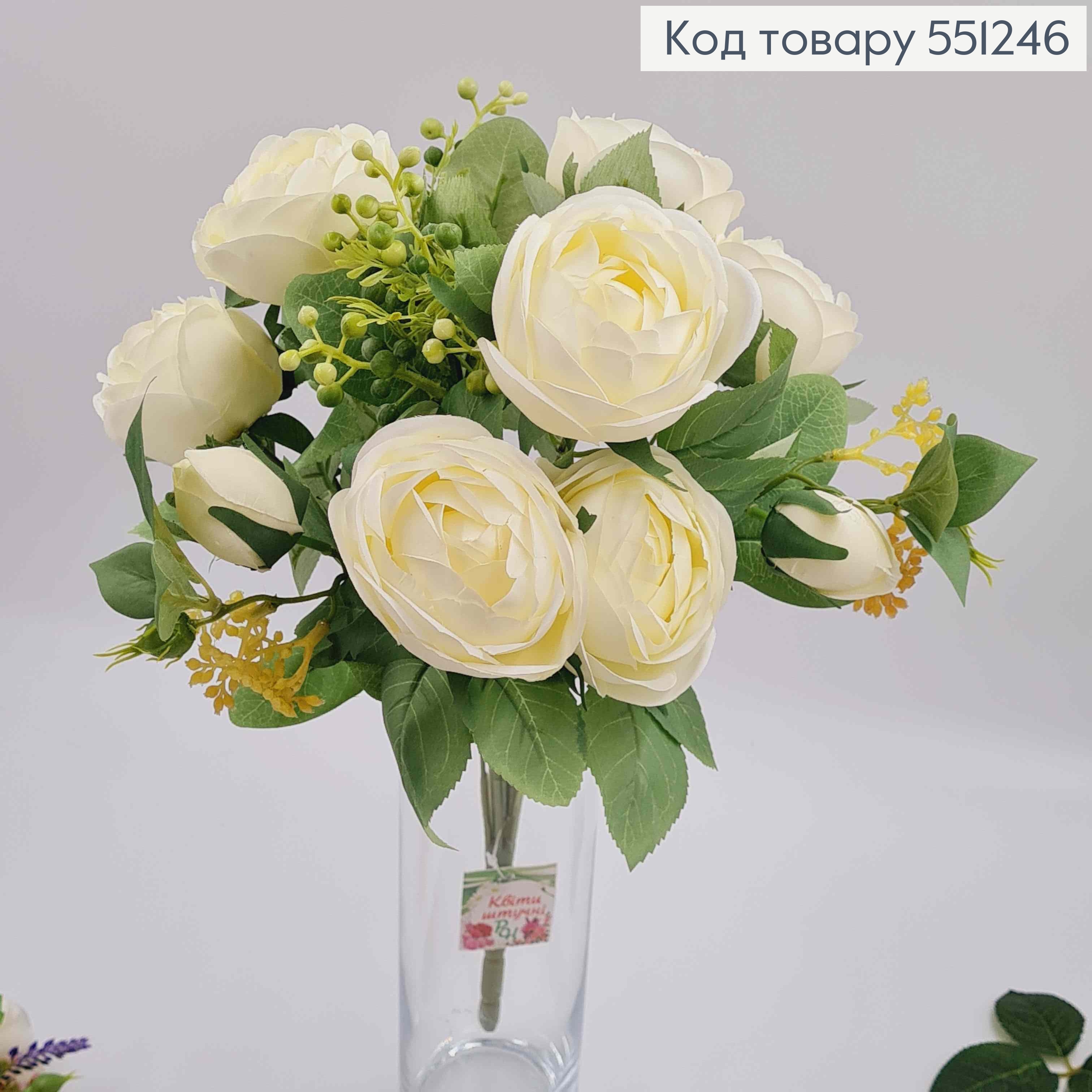 Композиція "Букет АЙВОРІ  троянди Камелія з зеленим декором", висотою 46см 551246 фото 2