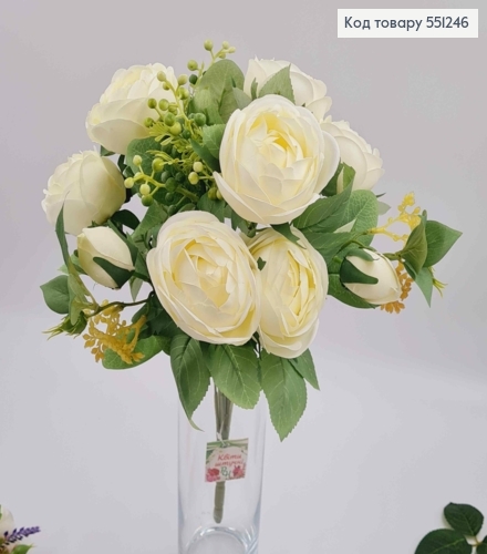Композиція "Букет АЙВОРІ  троянди Камелія з зеленим декором", висотою 46см 551246 фото 2