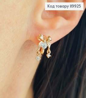 Сережки кільця "Бантики" з Блискучими камінцями, діаметр 1,1см, Xuping 18К 119925 фото