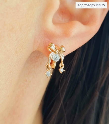 Сережки кільця "Бантики" з Блискучими камінцями, діаметр 1,1см, Xuping 18К 119925 фото 1