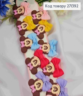 Набір  дитячих заколок (20шт) МІННІ МАУС+БАНТ, розмір 3,5*4см, заколка стріла 3см, ЯСКРАВИХ кольорів 271392 фото