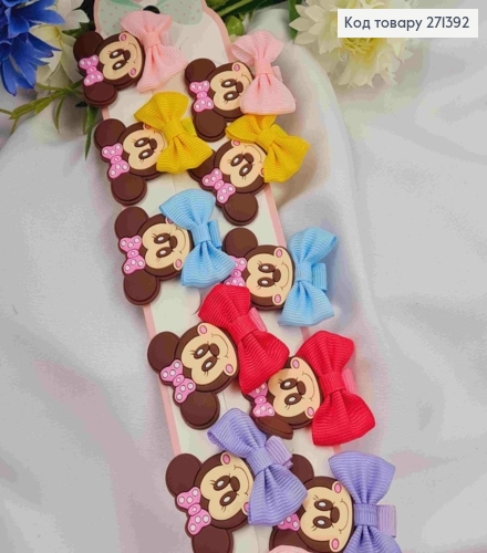 Набір  дитячих заколок (20шт) МІННІ МАУС+БАНТ, розмір 3,5*4см, заколка стріла 3см, ЯСКРАВИХ кольорів 271392 фото 1