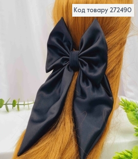 Бант ЧОРНОГО кольору, заколка 7,5см, тканина цупкий атлас, заколка 7,5см, розмір 13*23см, Україна 272490 фото