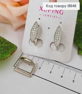 Сережки родовані, овальна пластинка в камінцях, 1,7см, англ. застібка, Xuping  181148 фото