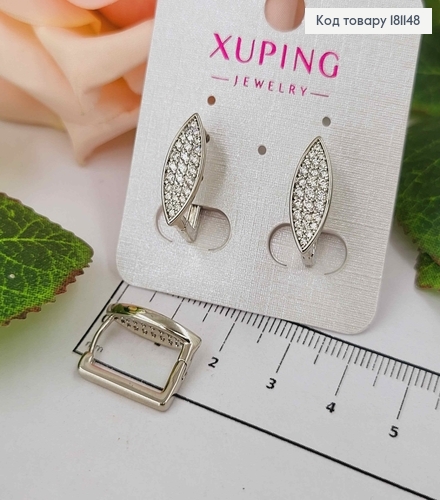 Сережки родовані, овальна пластинка в камінцях, 1,7см, англ. застібка, Xuping  181148 фото 1