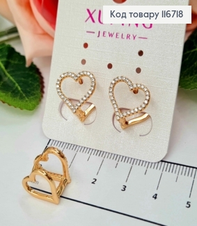 Сережки "Подвійні сердечка" в камінцях, англ. заст. 1,4см, Xuping 18К 116718 фото