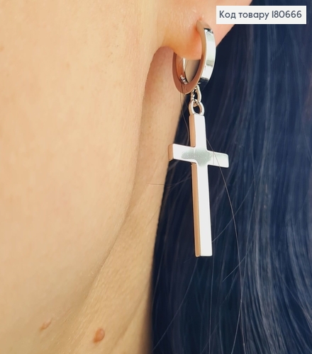 Сережки родированые кольца с подвесками хрестами, 5,5*1,5см, Xuping 180666 фото 2