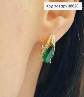 Сережки "Ксенія" прикрашені Зеленим каменем, 1,7см, англ. застібка, Xuping 18К 118826 фото