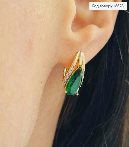 Сережки "Ксенія" прикрашені Зеленим каменем, 1,7см, англ. застібка, Xuping 18К 118826 фото 1