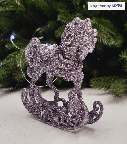 Новогодняя фигура КОНЬ НА САНЯХ, блеск, цвет ГРАФИТ, 10*9см, Украина 612581 фото 1
