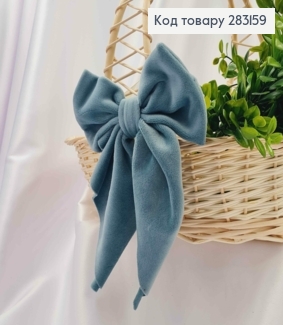 Повязка для корзины велюровый Бантик Серо-Мятного цвета на завязках, 14*8см, ручная работа, Украина. 283159 фото