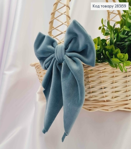 Повязка для корзины велюровый Бантик Серо-Мятного цвета на завязках, 14*8см, ручная работа, Украина. 283159 фото 1