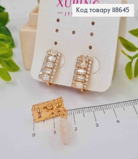Серьги - Клипсы украшены Блестящими камешками, ширина 0,8см, длина 1,5см, Xuping 18К. 118645 фото