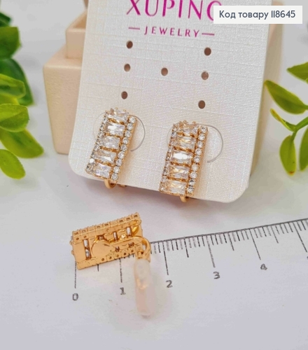 Серьги - Клипсы украшены Блестящими камешками, ширина 0,8см, длина 1,5см, Xuping 18К. 118645 фото 1